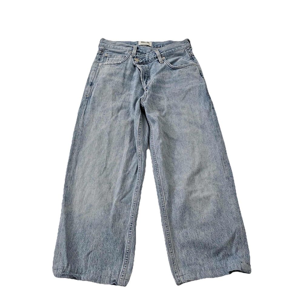 AGOLDE Jeans Womens 24 Criss Cross Button Fly Suburbia Blue Asymmetric Boho Crop